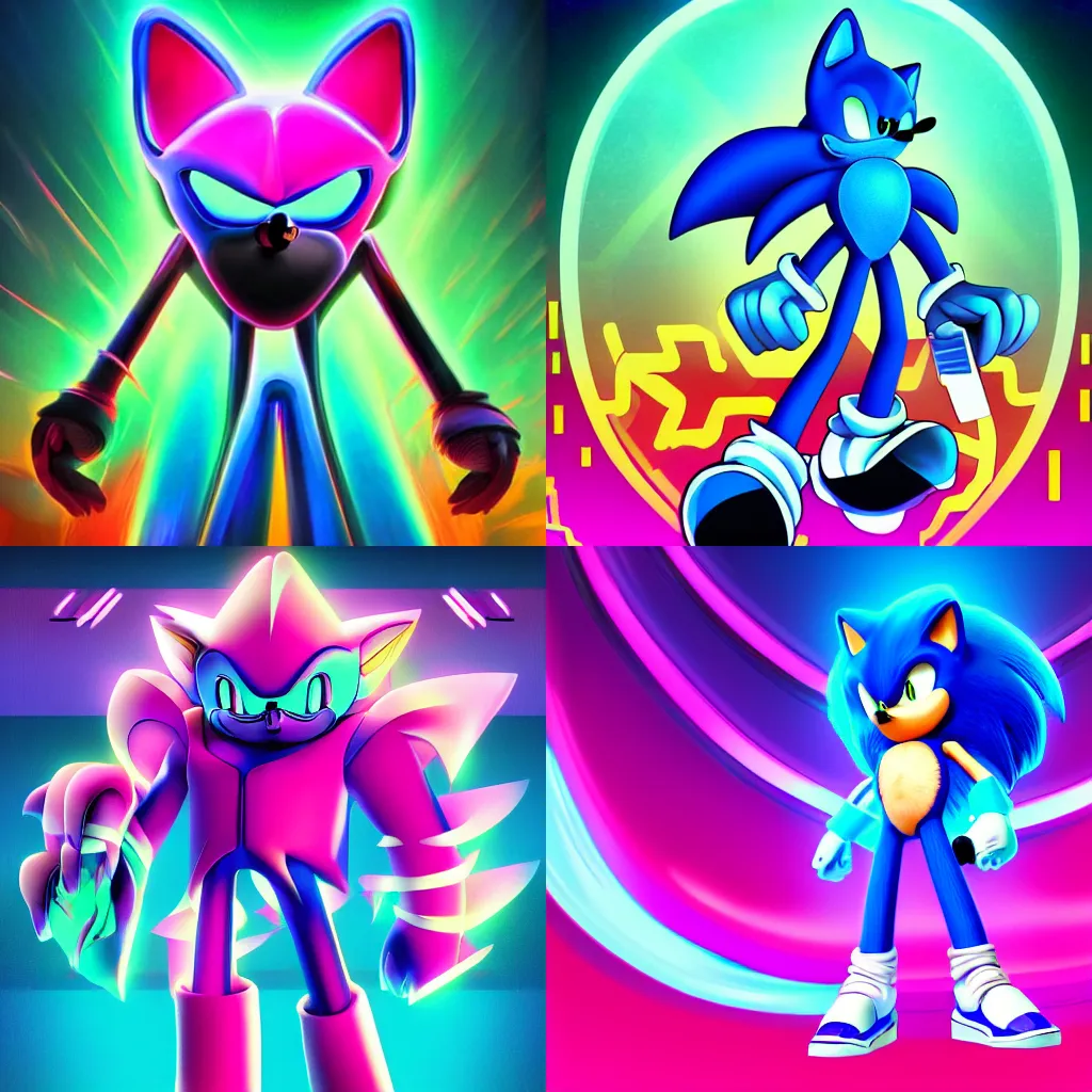 Prompt: Synthwave Sonic The Hedgehog, trending on ArtStation
