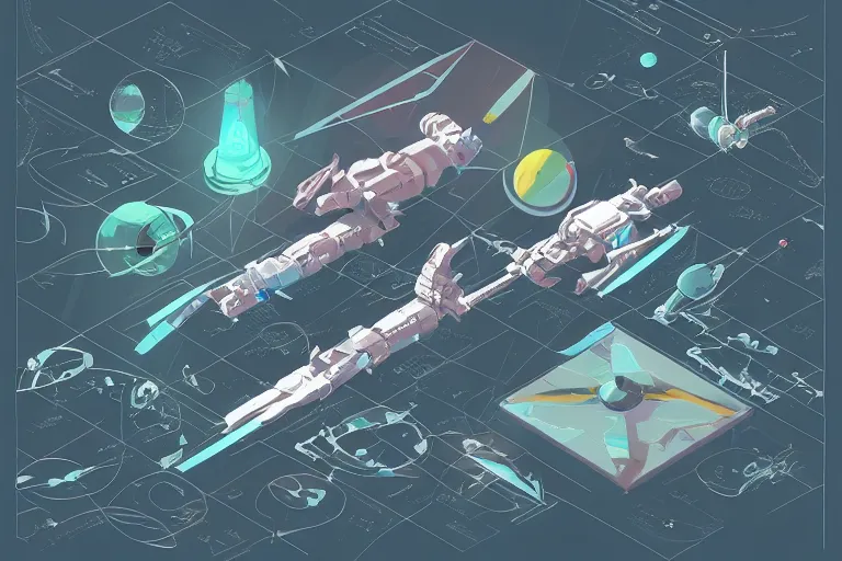 Prompt: Space travel, concept art, industrial sci-fi, technical drawing, vector art, isometric illustration