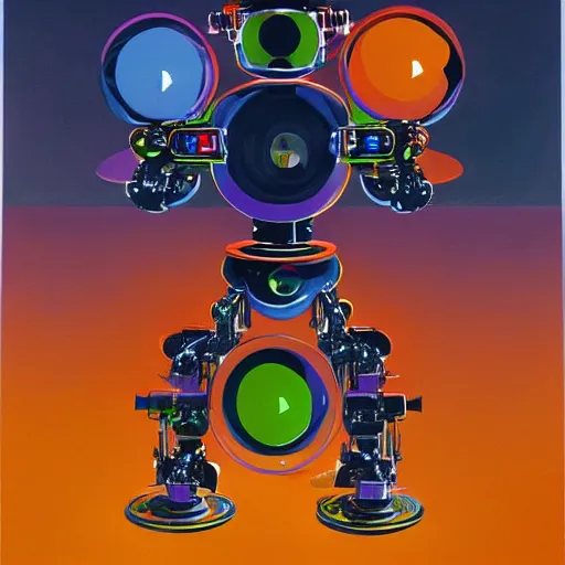 Prompt: a detailed rainbow colored surrealist painting by syd mead of a robot juggling icosahedrons, trending on artstation, masterpiece, incredible details