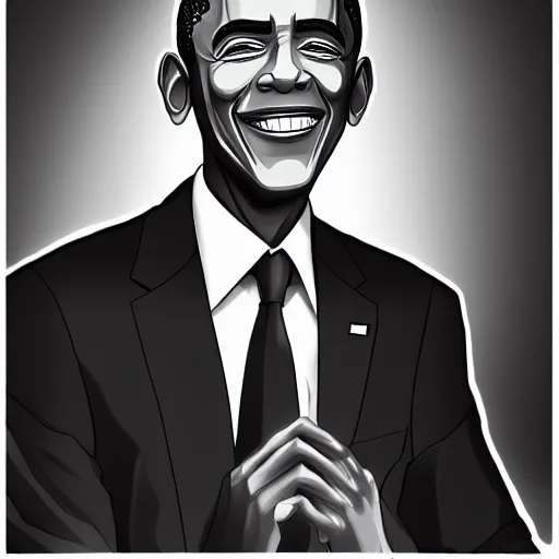 Image similar to barrack obama drawn like a one piece character, manga, black and white, 4 k