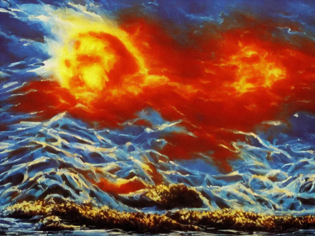 Image similar to bob ross painting of a nuclear holocaust