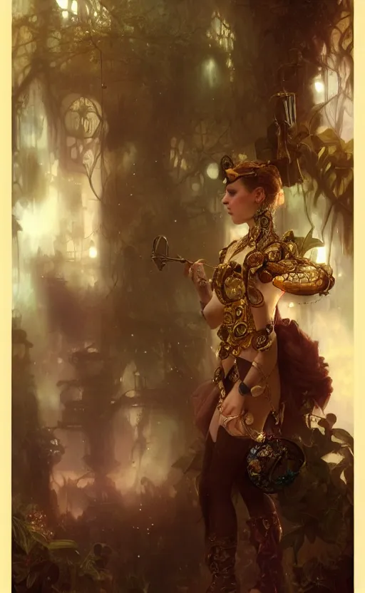 Image similar to hyper realistic photographer taking a picture, magical, gems, jewels, gold, steampunk, cyberpunk utopia, painted by tom bagshaw, mucha, gaston bussiere, craig mullins, j. c. leyendecker 8 k