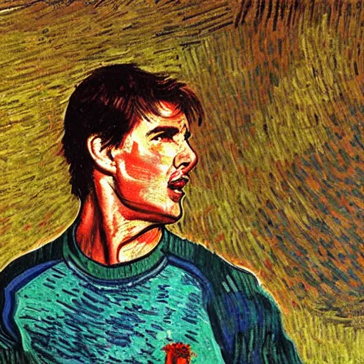 Image similar to Tom Cruise playing football by Van Gogh