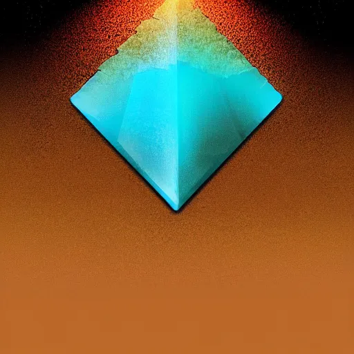 Prompt: four - sided pyramid peridot, turquoise, amber, volumetric light, abstract, bright colour, landscape, desert, earth, fire, water