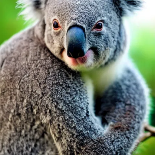 Image similar to award winning nature photograph of a koala which has whiskers and claws. focus on the whiskers. extreme detail, beard hyperrealistic photo, smooth, trending on artstation