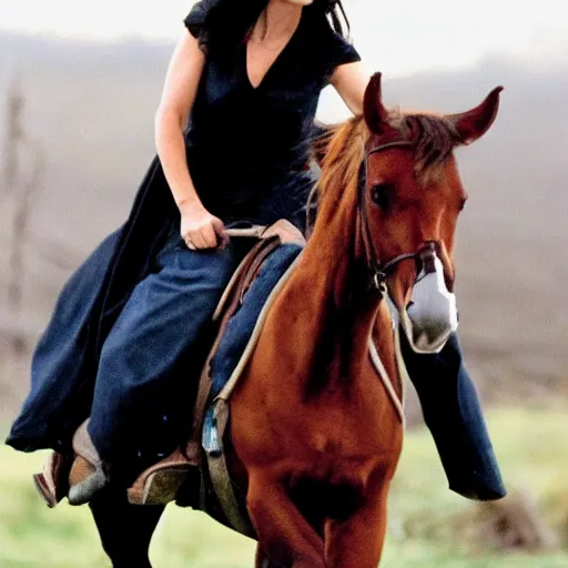 Prompt: jennifer connelly riding a horse high detail