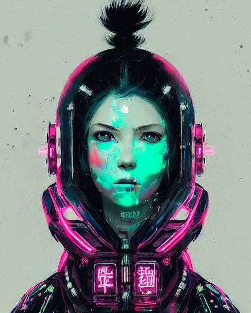 Image similar to detailed portrait Neon Operator Girl, cyberpunk futuristic neon, reflective puffy coat, decorated with traditional Japanese ornaments by Ismail inceoglu dragan bibin hans thoma greg rutkowski Alexandros Pyromallis Nekro Rene Maritte Illustrated, Perfect face, fine details, realistic shaded, fine-face, pretty face