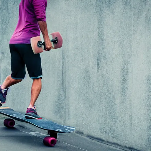 Prompt: crossfit while riding a skateboard detailed photograph high quality