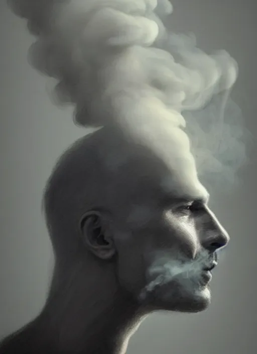 Prompt: portrait of finnish man made partly out of smoke, vanishhing slowly as an smoke to the air, realistic smoke, different smoke colors elegant, highly detailed, digital illustration, trending in artstation, trending in pinterest, glamor pose, concept art, smooth, sharp focus, art by artgerm and greg rutkowski