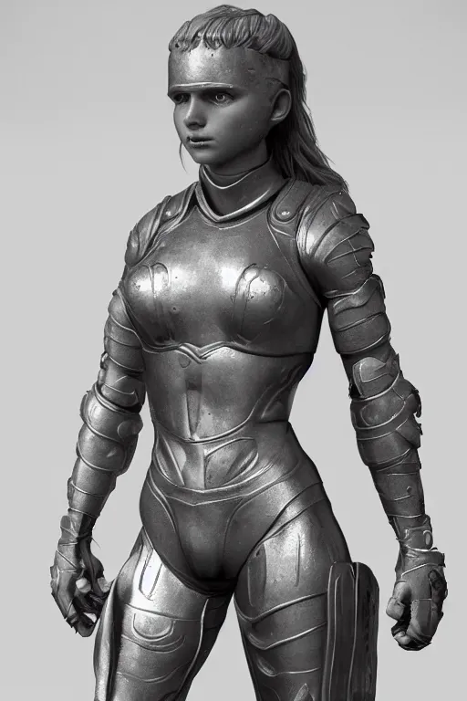 Image similar to a highly detailed sculpt of athletic girl in armor, cinematic light, featured on artstation, octane render, path tracing, sharp focus, 4 k