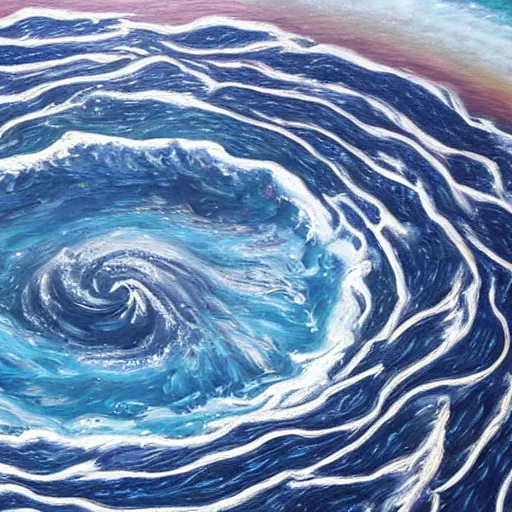 Image similar to a detailed oil painting of a whirlpool in the middle of the ocean