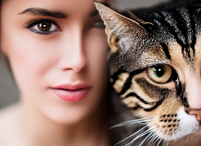 Prompt: 5 5 mm portrait photo of a woman's face with intricate cat eyes. highly detailed 8 k. intricate. lifelike. soft light. nikom d 8 5 0. cinematic post - processing