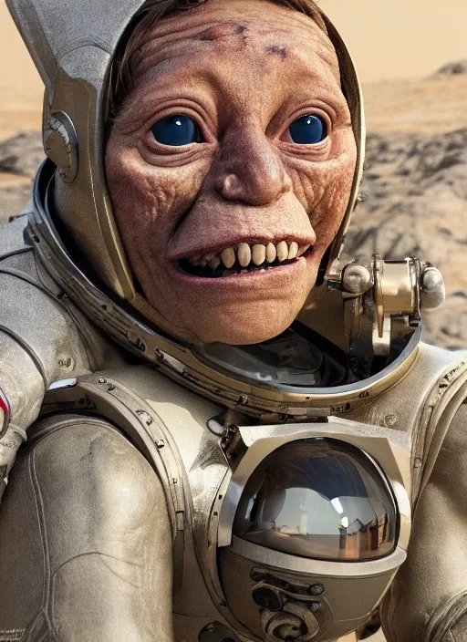 Prompt: closeup portrait of a medieval goblin wearing a spacesuit on mars, depth of field, zeiss lens, detailed, symmetrical, centered, fashion photoshoot, by annie leibovitz and steve mccurry, david lazar, jimmy nelsson, breathtaking, 8 k resolution, extremely detailed, beautiful, establishing shot, artistic, hyperrealistic, beautiful face, octane render