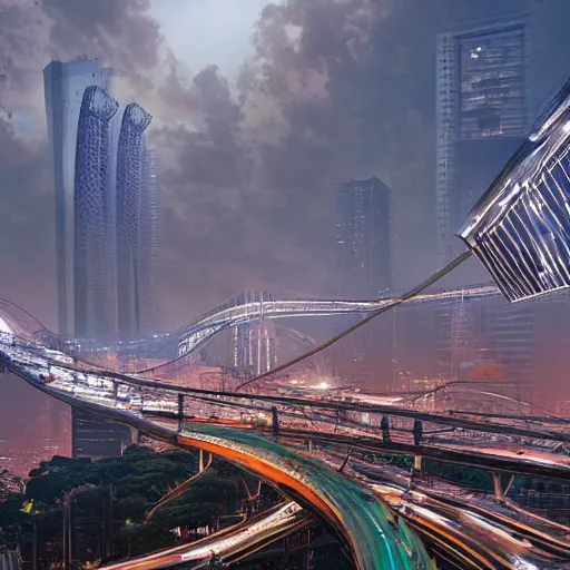 Prompt: dystopian sao paulo, ponte estaiada, 8 k, art by petter steen and daniel dociu