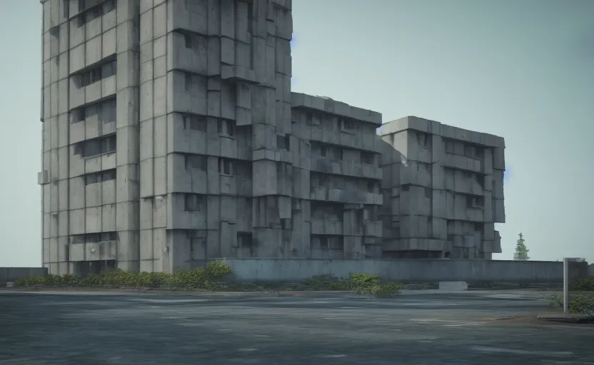 Image similar to brutalist architecture buildings, octane render, artstation trending, highly detailded