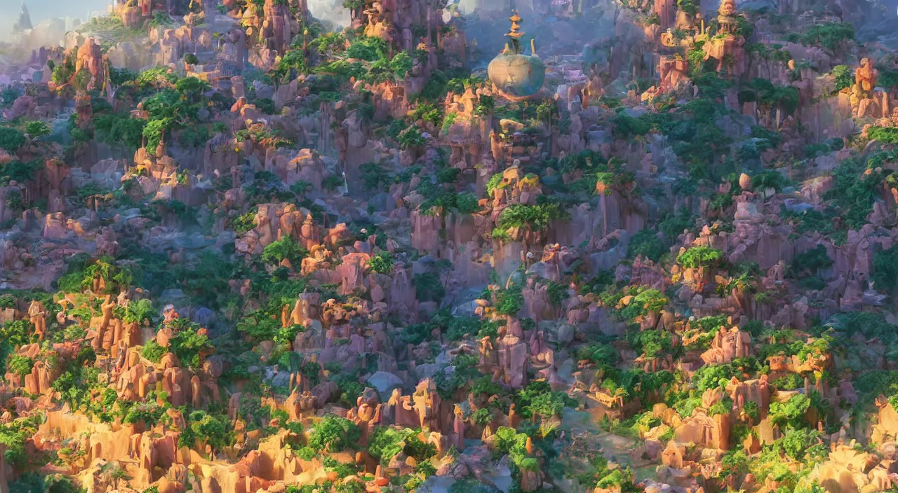 Prompt: A landscape of Aladdin by Disney (1992) stylized Fluffy :: painting overlay by beeple by Raffaello Sanzi and Chao Teng Zhao :: centered,pixar and dremwork artstation, smooth, sharp focus, octane render, 3d rim light