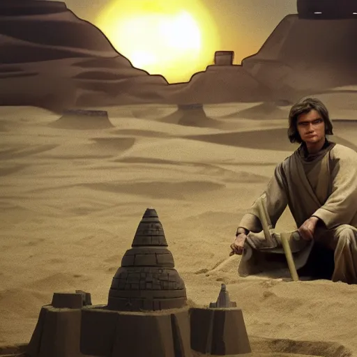 Image similar to Picture of Anakin Skywalker building a sand castle on Tatooine