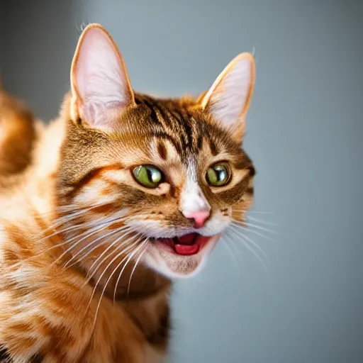 Prompt: Cat laughing hard at a joke, trending on fiverr, 40nm lens, shallow depth of field,