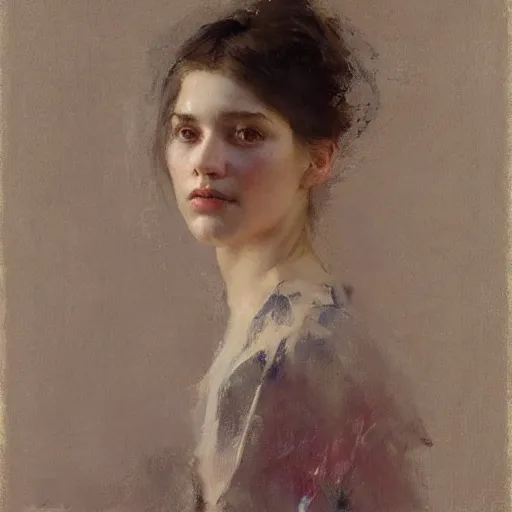 Prompt: Richard Schmid and Jeremy Lipking portrait painting of a young beautiful woman
