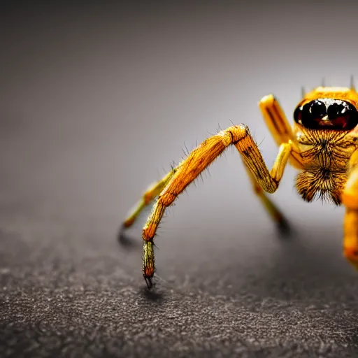 Image similar to macro lens photo of a spider, dynamic lighting, photorealistic, ultra detailed, stunning visuals, blur, studio photo, studio quality lighting, 8 k