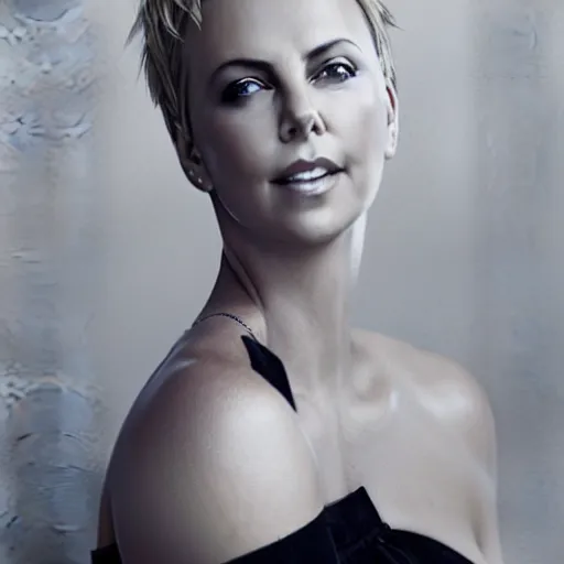 Prompt: charlize theron by raymond swanland