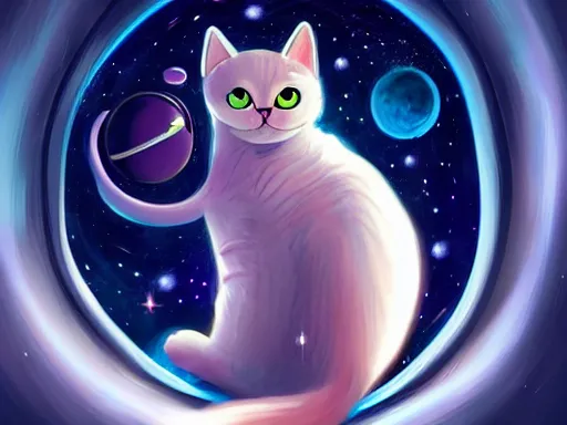 Image similar to cat in space, digital painting, elegant, beautiful, highly detailed, artstation, concept art