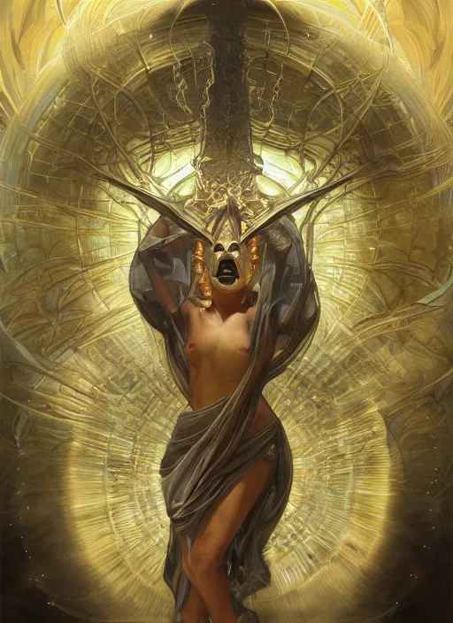 Image similar to album art divine holy glowing symbol spell , physically accurate, moody dynamic lighting, very very intricate, very very elegant, highly detailed, digital painting, artstation, HR GIGER, Hieronymus Bosch, Francis Bacon, concept art, smooth, very beautiful, sharp focus, illustration, art by artgerm and greg rutkowski and alphonse mucha