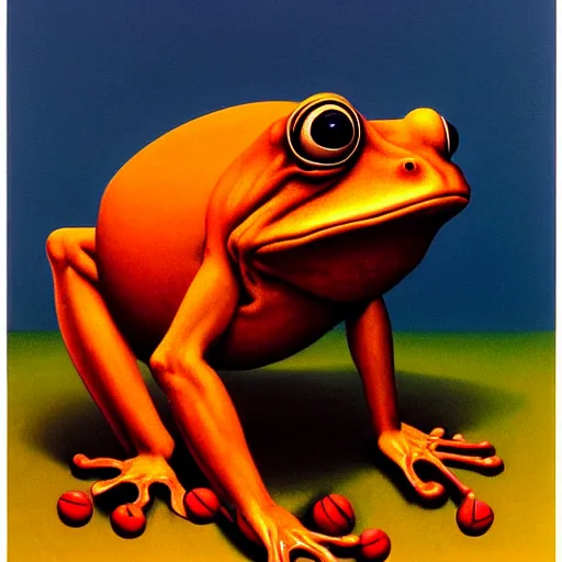 Prompt: a six foot tall anthropomorphic frog playing basketball, zdzisław beksinski