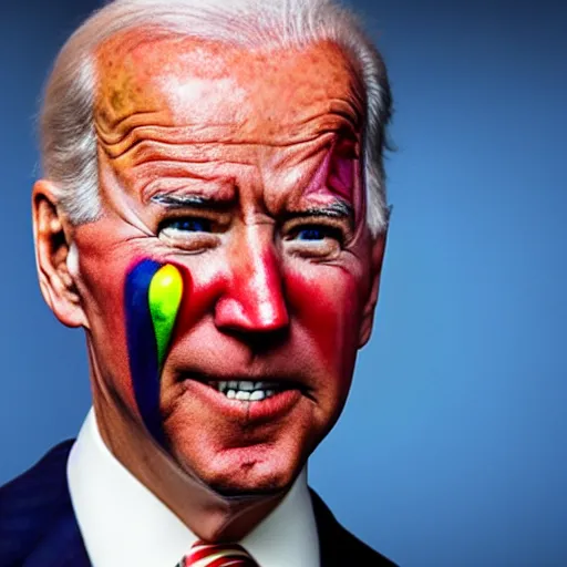 Image similar to Joe Biden with colorful clown makeup all over his face