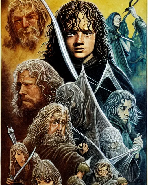 Image similar to lord of the rings poster done with art by tom jung