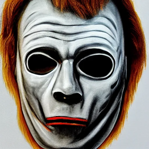 Image similar to A Painting of Michael Myers mask very detail 4K quality super realistic