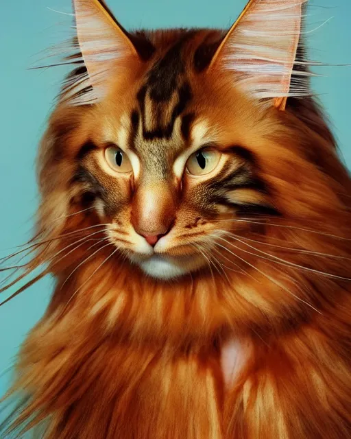 Image similar to beautiful maine coon as honey, made of honey, wearing honey - themed miniskirt, award winning creature portrait photography, extremely detailed, artstation, 8 k, sensual lighting, incredible art, wlop, artgerm, backlit, rim lighting, hi - fructose