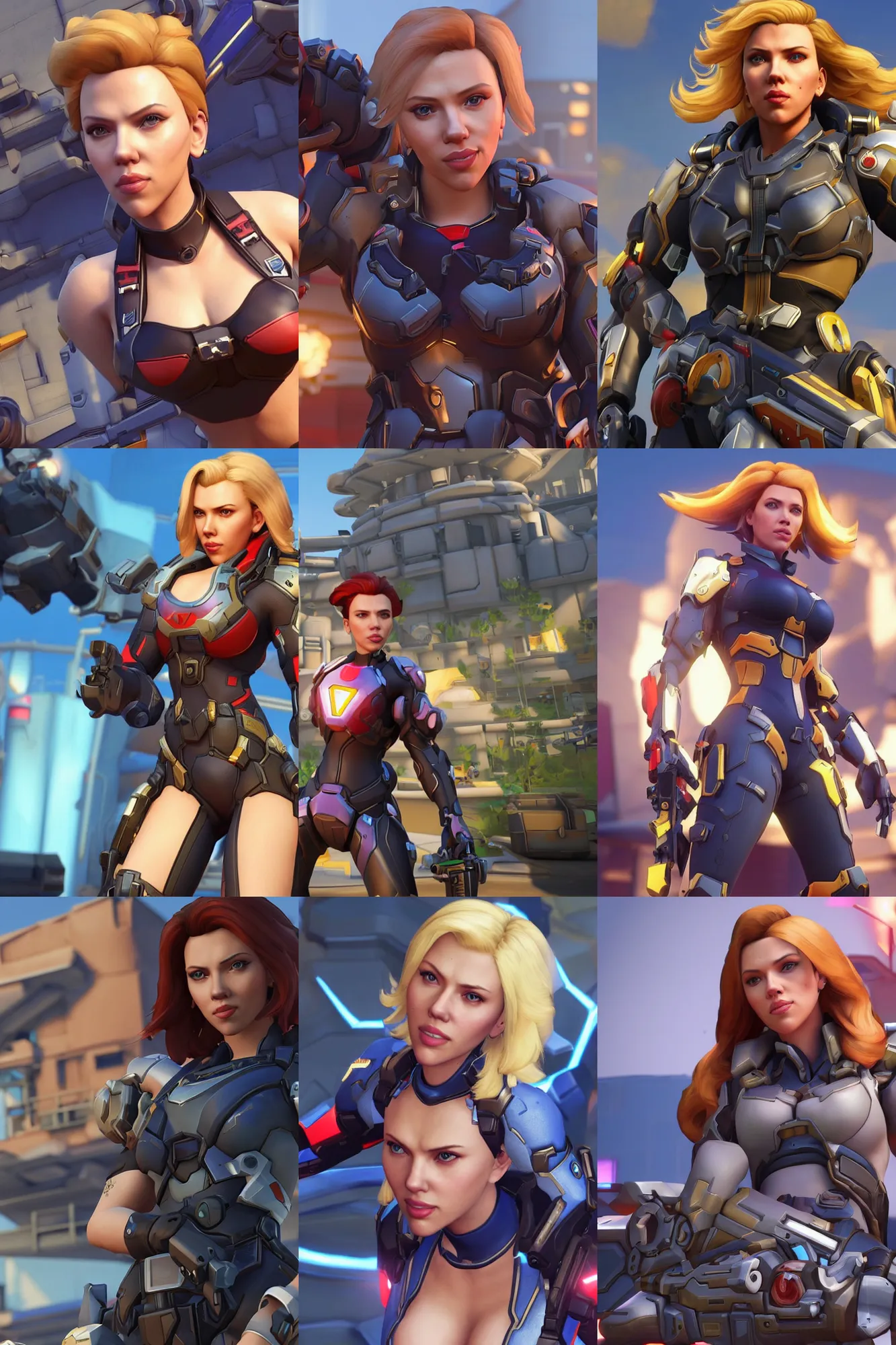 Prompt: a screenshot of scarlett johansson in the video game overwatch. 3 d rendering. unreal engine. amazing likeness. very detailed. cartoon caricature.