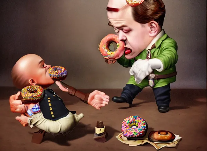 Image similar to a donut eating a police officer, lowbrow, matte painting, 3 - d highly detailed, in the style of mark ryden,