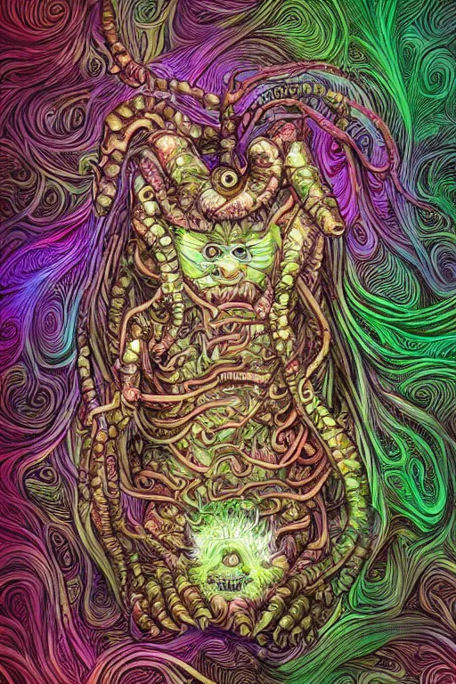 Image similar to creature sushi roots cactus elemental flush of force nature micro world fluo light deepdream a wild amazing steampunk baroque ancient alien creature, intricate detail, colorful digital painting