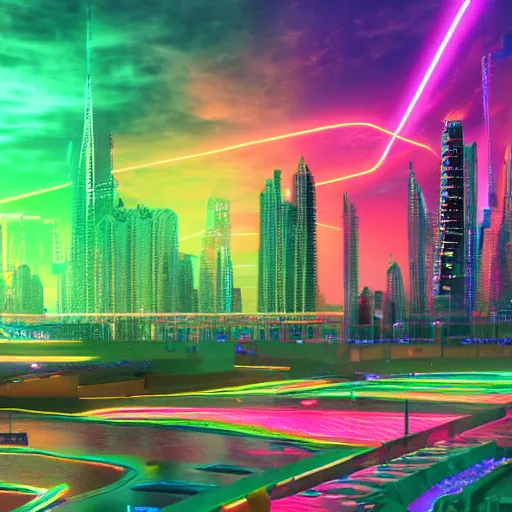 Prompt: massive sprawling Atlantis metropolis hyper realistic octane render 4k neon colors