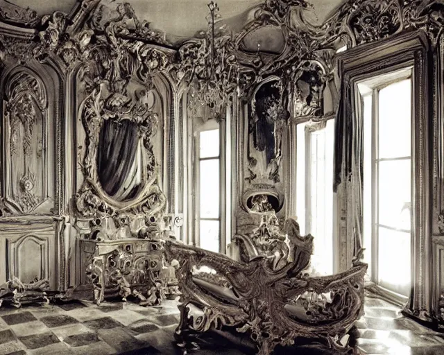 Prompt: photo of rococo interior, hyperrealism. photorealistic! extreme detail, closeup, sharp focus, helmut newton