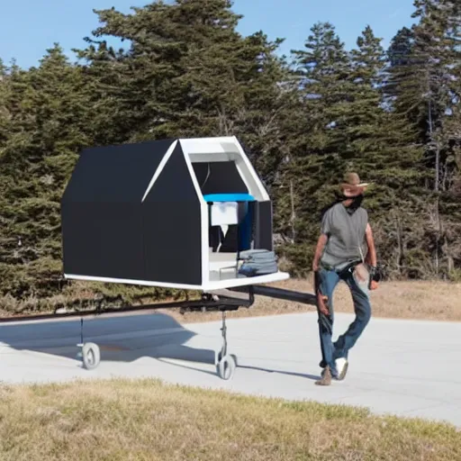 Prompt: Autonomous moving tavern on stilts