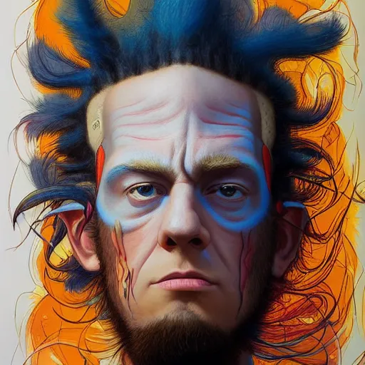 Image similar to lucky mohawk projector portrait by gaston bussierre and charles vess and james jean and erik jones and rhads, inspired by rick and morty, epic, funny, huge scale, beautiful fine face features, intricate high details, sharp, ultradetailed