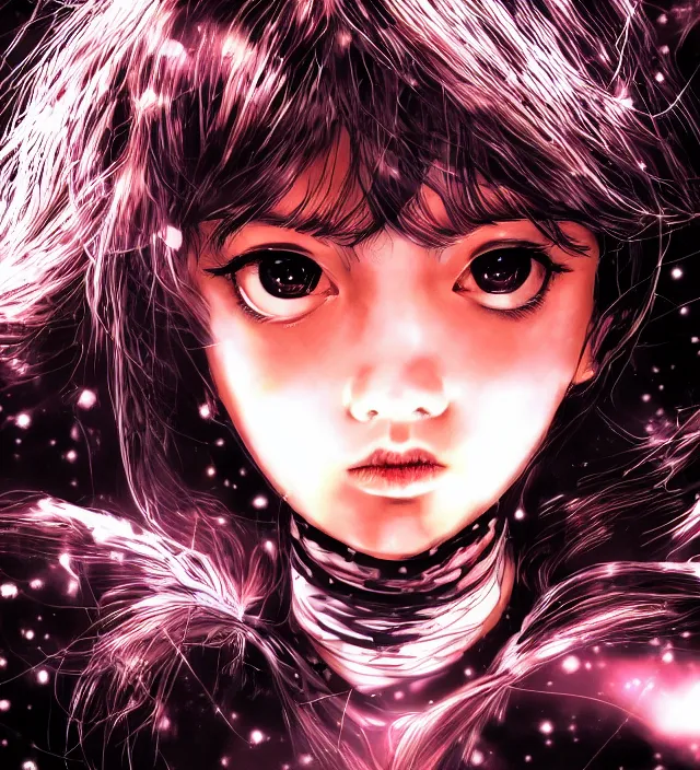 Image similar to hd photo poster portrait of a cute young girl complicated synaptic particles angelic deity in miura kentaro gantz frank miller jim lee kubrick nolan style detailed cinematic trending award winning on flickr artstation