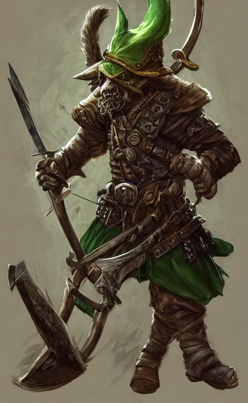 Image similar to strong young man, photorealistic bugbear ranger holding sword, fire magic, black beard, dungeons and dragons, pathfinder, roleplaying game art, hunters gear, jeweled ornate leather and steel armour, concept art, character design on white background, by norman rockwell, makoto shinkai, kim jung giu, artstation trending, poster art, colours red and green