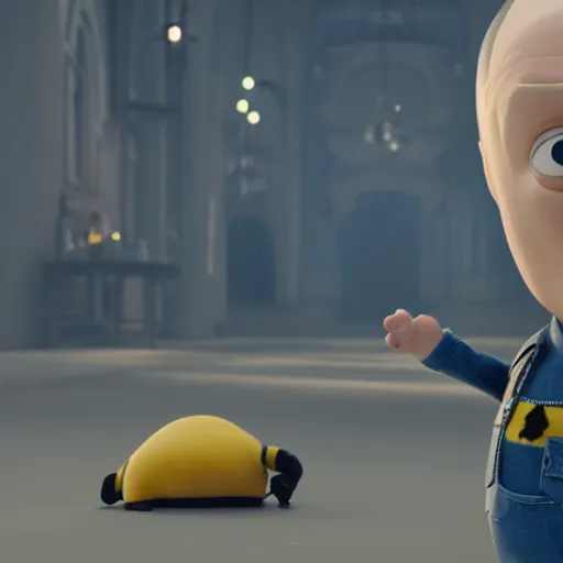 Prompt: Vladimir Putin as Gru in Despicable Me, artistic, 8k, octane render, pixar, minions