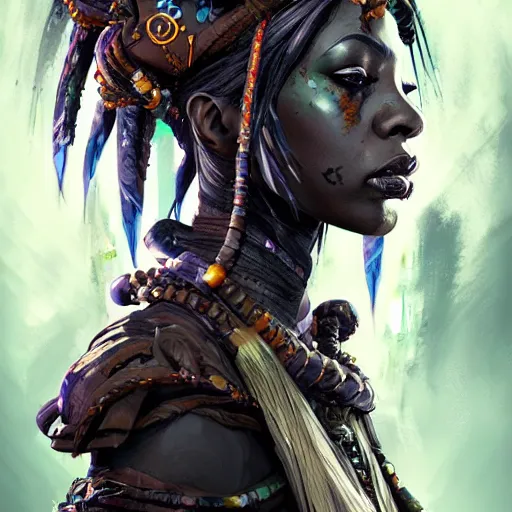 Prompt: a dark and ominous voodoo priestess, Apex Legends character digital illustration portrait design, by android jones, detailed, cinematic lighting, wide angle action dynamic portrait