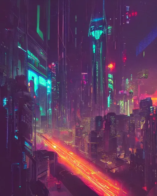 Image similar to cyberpunk vehicle above a city, scifi, futuristic, neon light, highly detailed, concept art, sharp focus, trending on artstation, intricate, atmosphere, raining, art by roman makarenko, dzung phung dinh