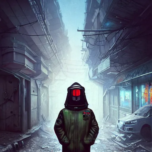 Image similar to A portrait of a cyberpunk gopnik on the street of a Russian slum on the moon, Norilsk, sci-fi, fantasy, intricate, very very beautiful, elegant, highly detailed, digital painting, artstation, concept art, smooth, sharp focus, illustration, art by artgerm and greg rutkowski and alphonse mucha