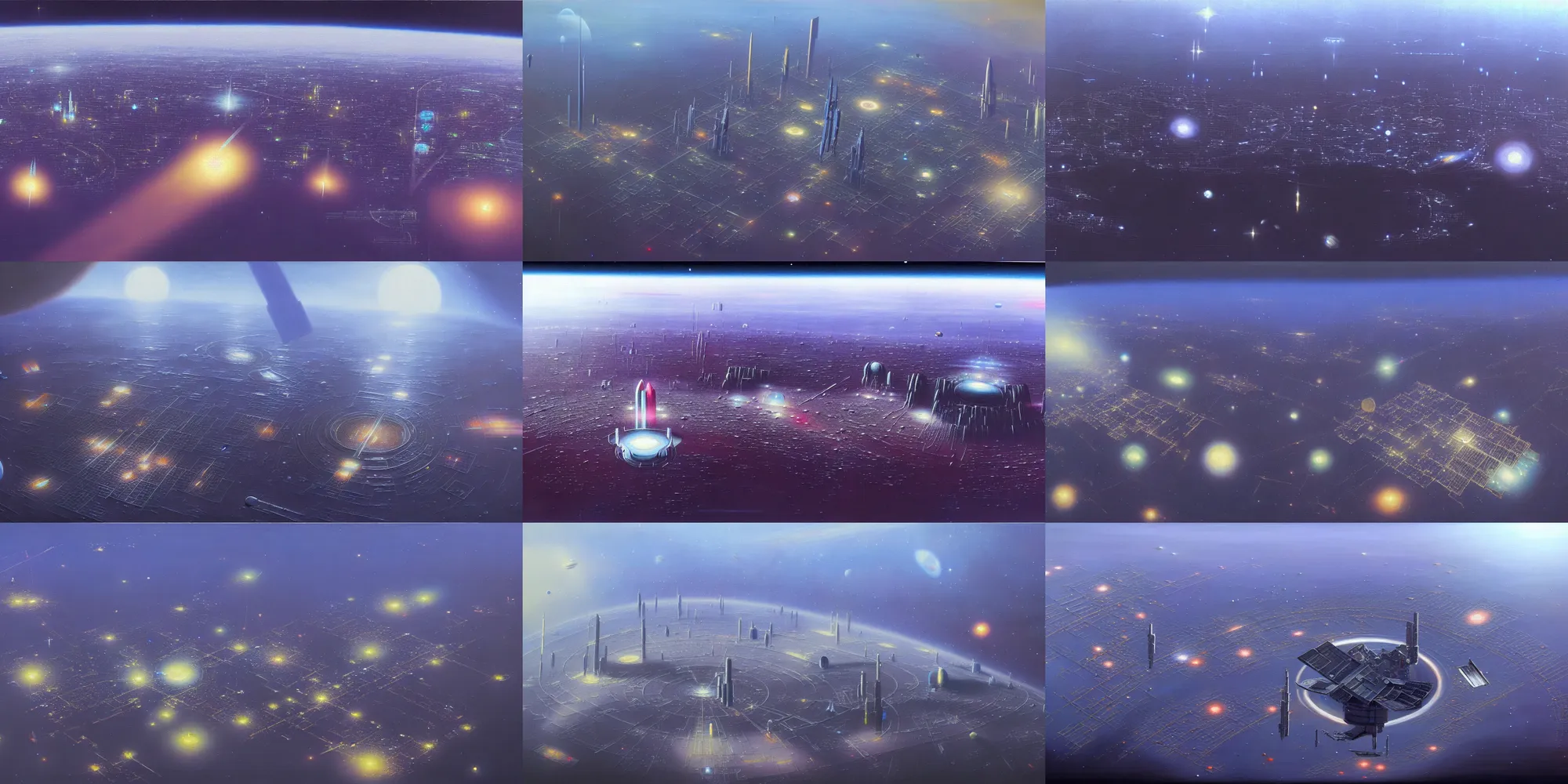 Image similar to a painting of low earth orbit space city, by john harris. ultra clear detailed. 8 k