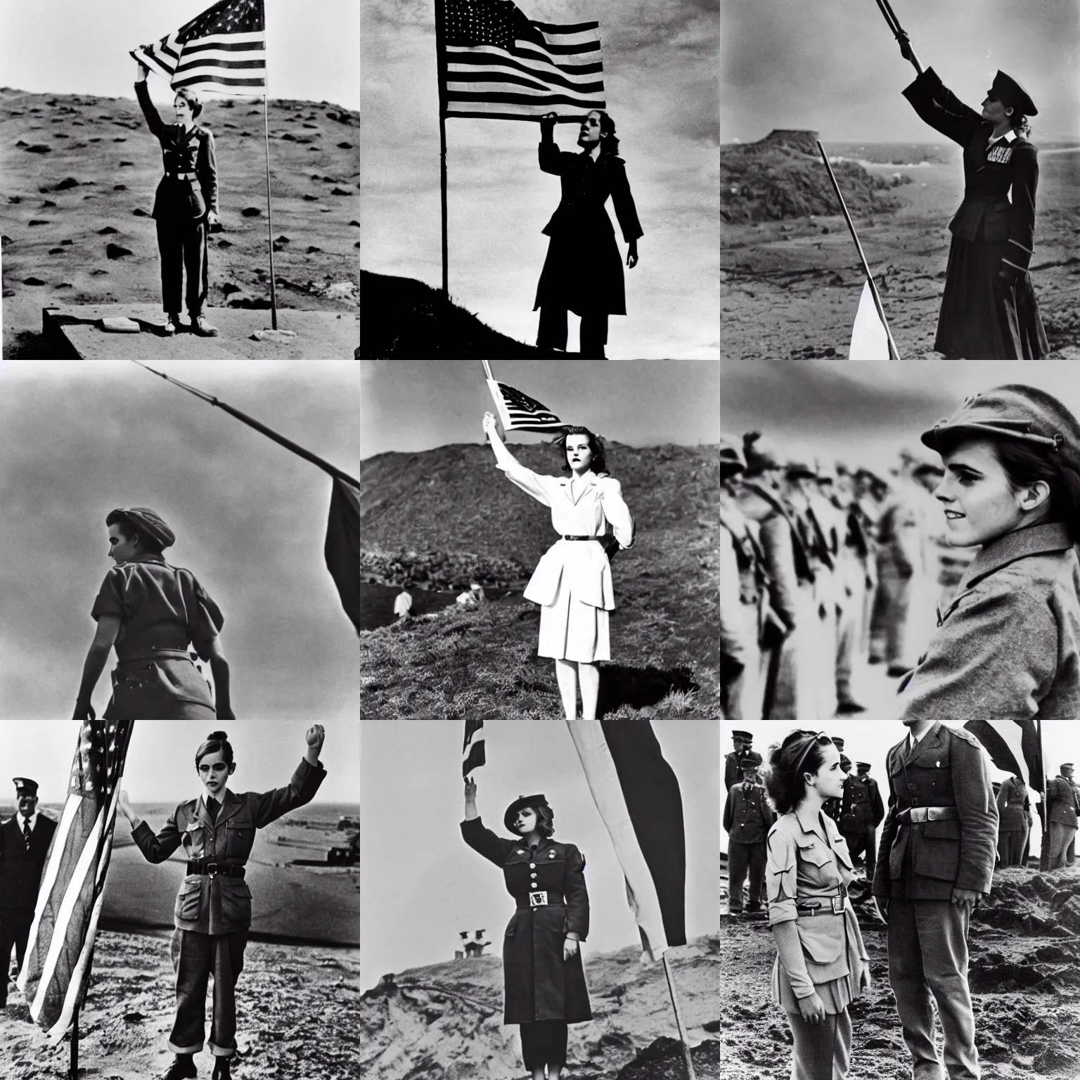 Prompt: emma watson, flag raising on iwo jima, joe rosenthal, 1 9 4 5
