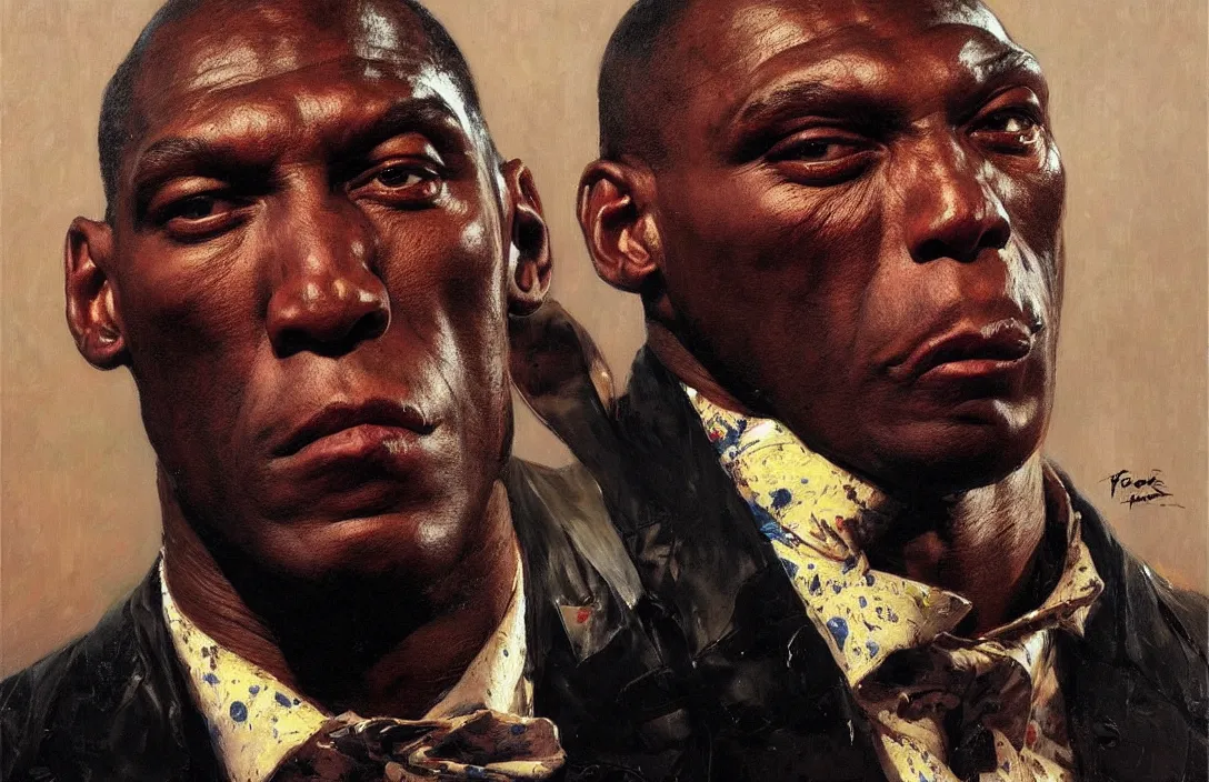 Prompt: portrait of frank bruno!!!!!!!!!!!!!!!!!!!!!!!!!!!, detailed face, detailed painting,, epic lighting, by ilya repin, phil hale and kent williams