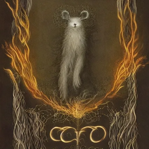 Image similar to furry freaky creature sings a unique canto about'as above so below'being ignited by the spirit of haeckel and robert fludd, breakthrough is iminent, glory be to the magic within