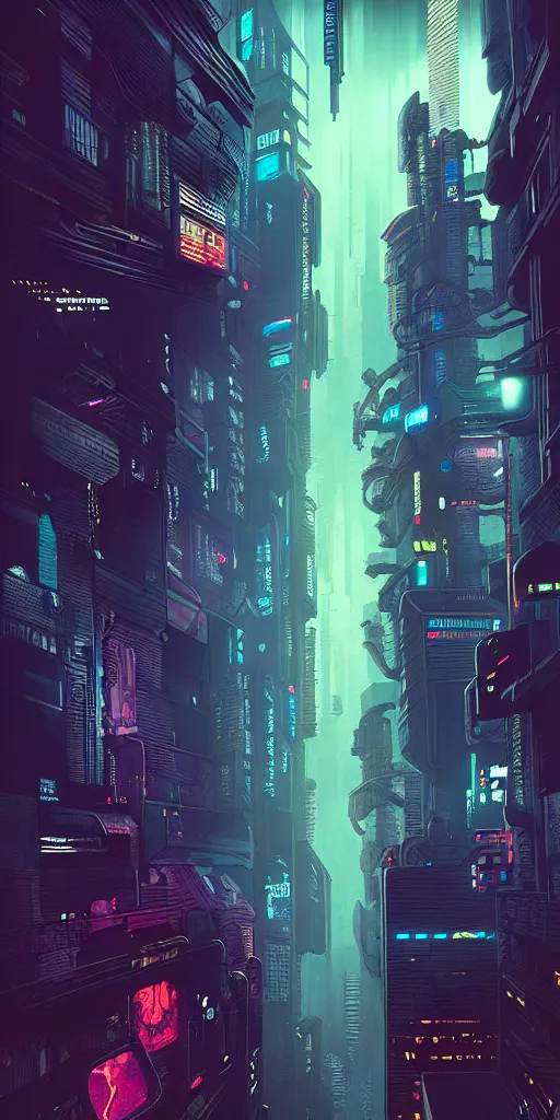 Image similar to epic cyberpunk cityscape : blade runner, james guilleard, beeple, laurie greasley, dan mcpharlin : ornate, dynamic, particulate